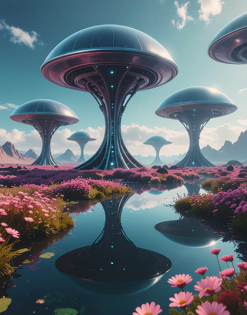 A vast landscape with tall dome structures.