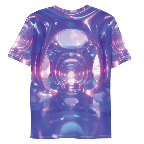 All-over print T-shirt with abstract pattern, abstract pattern on each sleeve, back flat lay