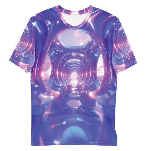 All-over print T-shirt with abstract pattern, abstract pattern on each sleeve, front flat lay