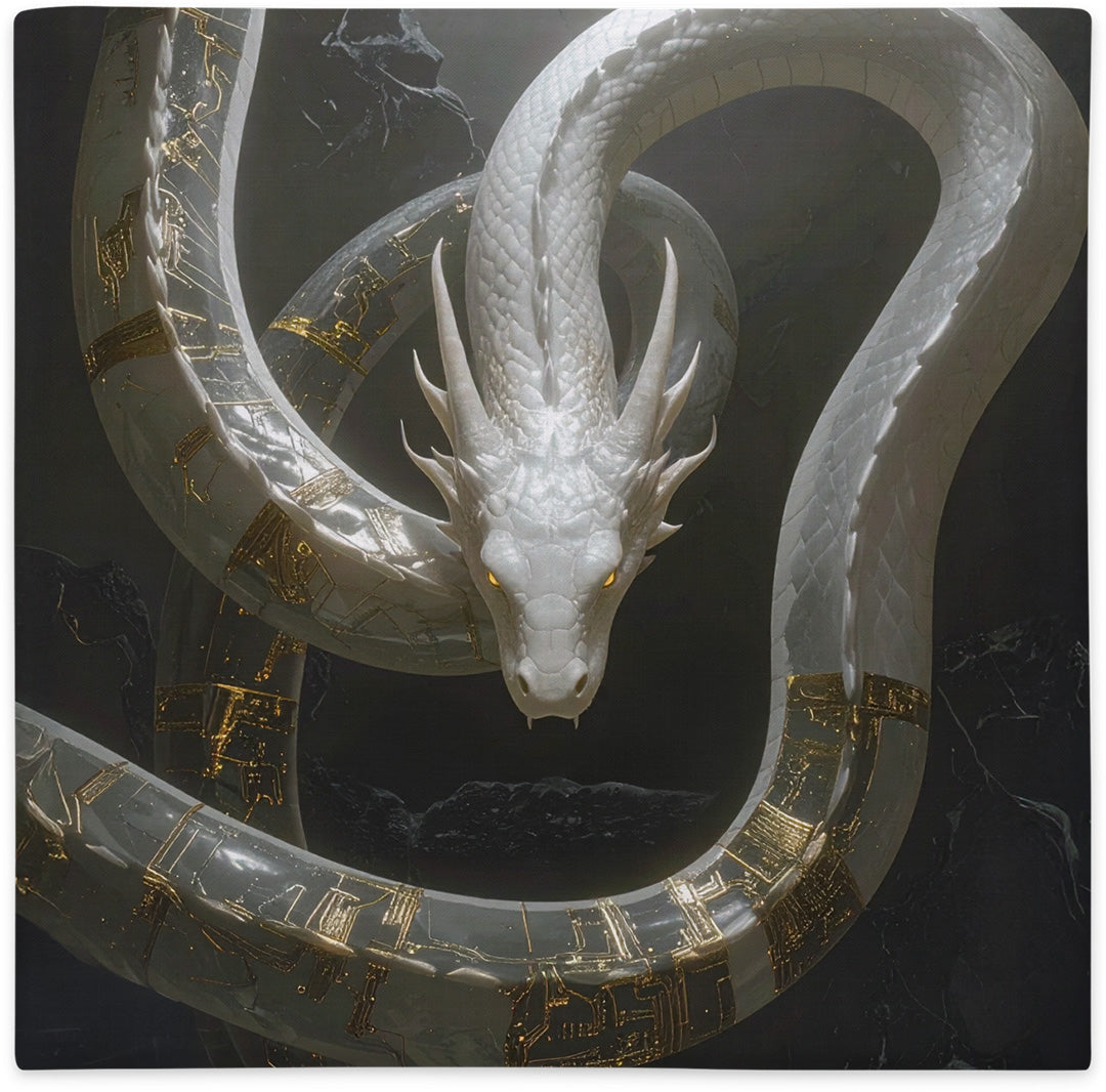 Pillow cover with dragon design, flat lay