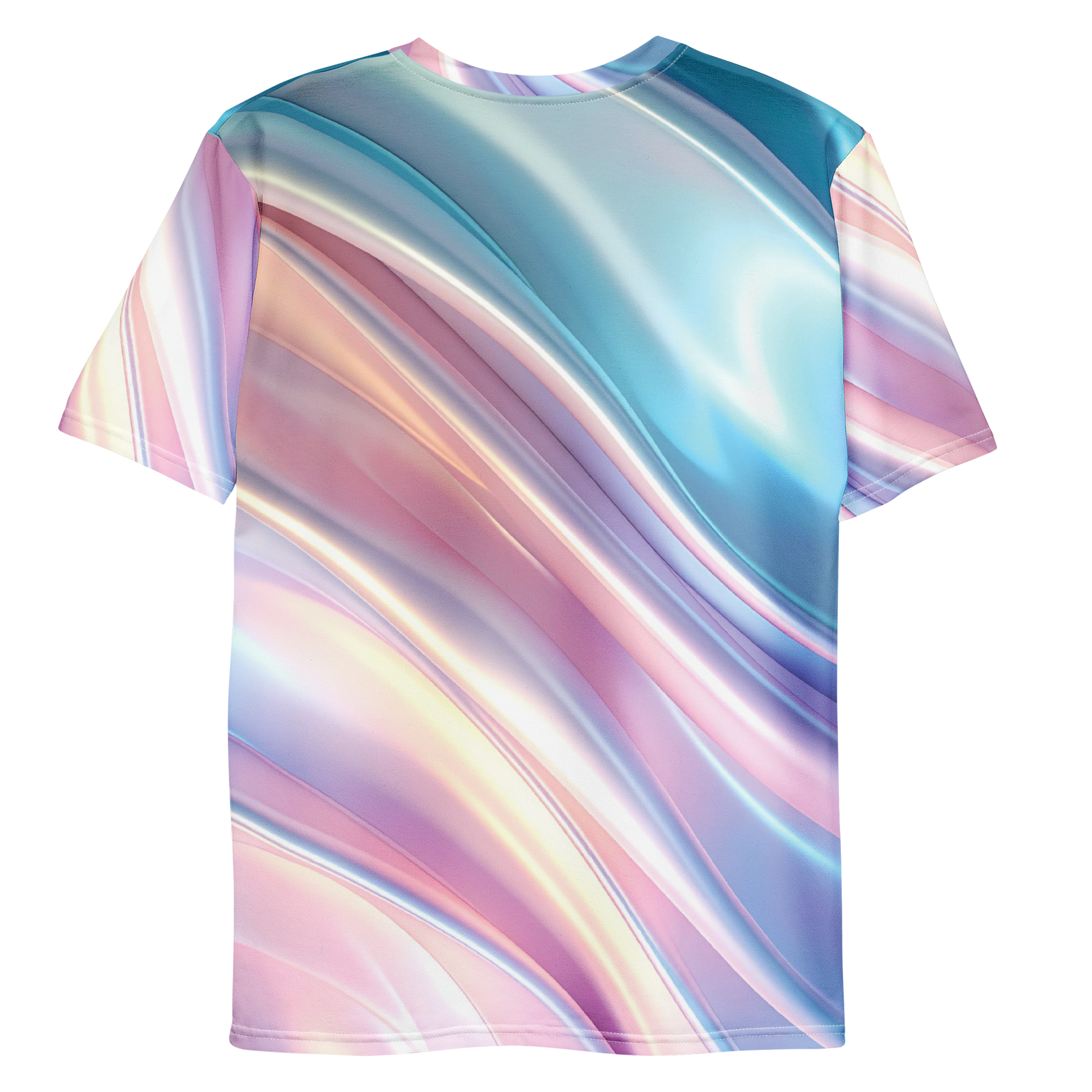 All-over print T-shirt with abstract pattern, abstract pattern on each sleeve, back flat lay