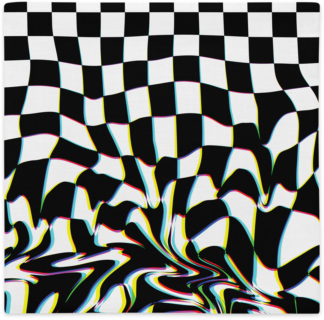 Pillow cover with abstract checkerboard pattern, flat lay