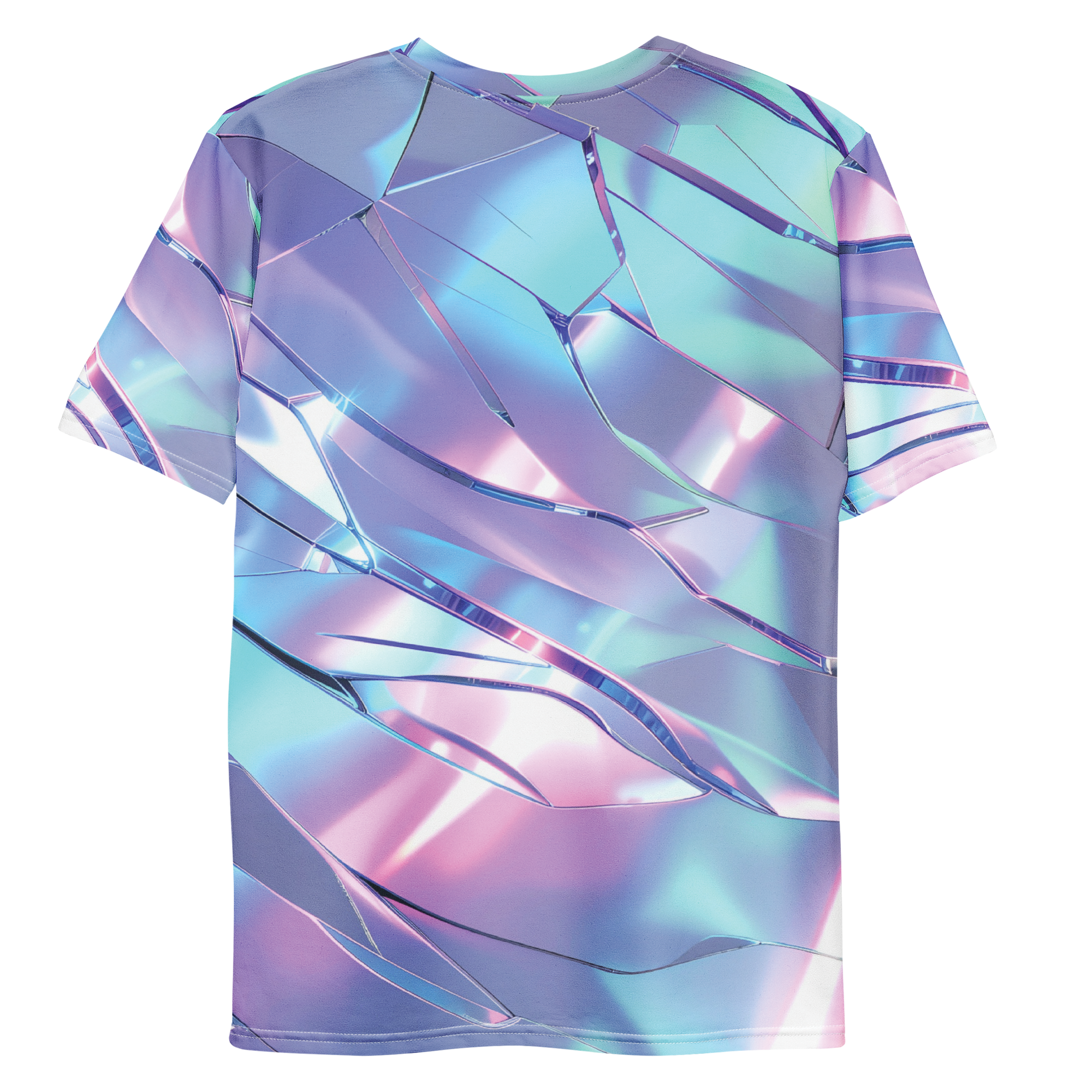 All-over print T-shirt with abstract pattern, abstract pattern on each sleeve, back flat lay