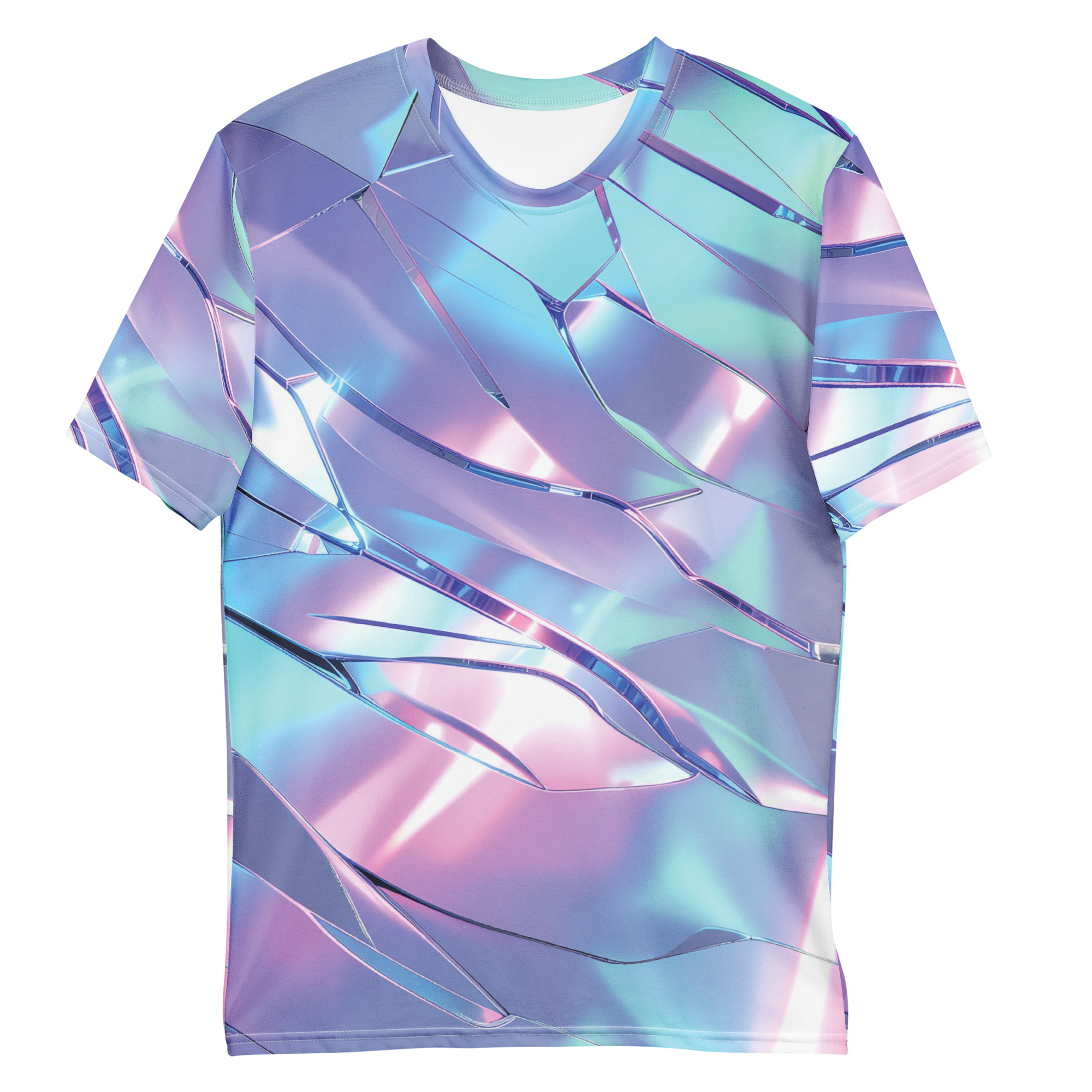 All-over print T-shirt with abstract pattern, abstract pattern on each sleeve, front flat lay