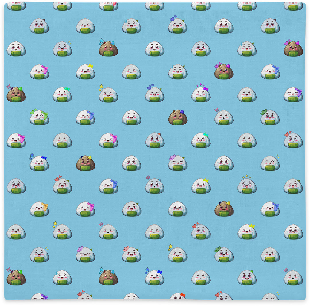 Pillow cover with onigiri pattern, flat lay