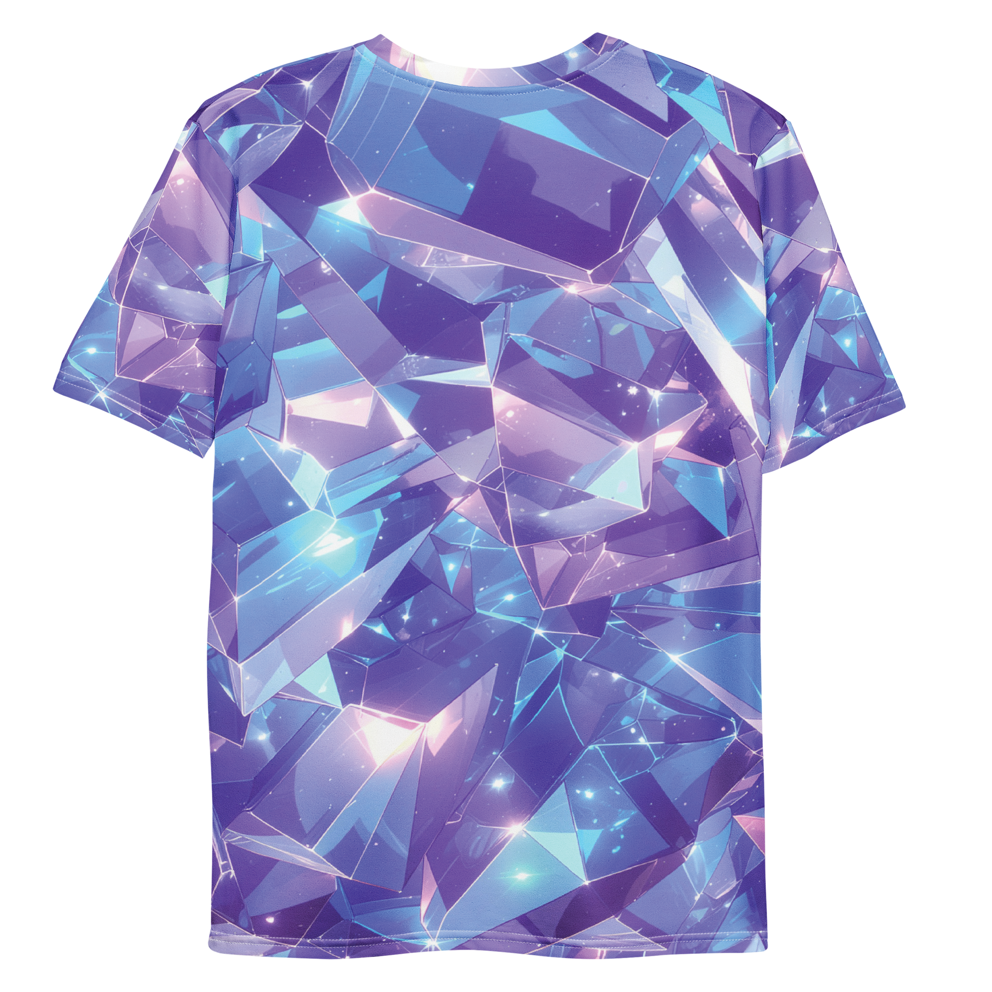 All-over print T-shirt with abstract pattern, abstract pattern on each sleeve, back flat lay