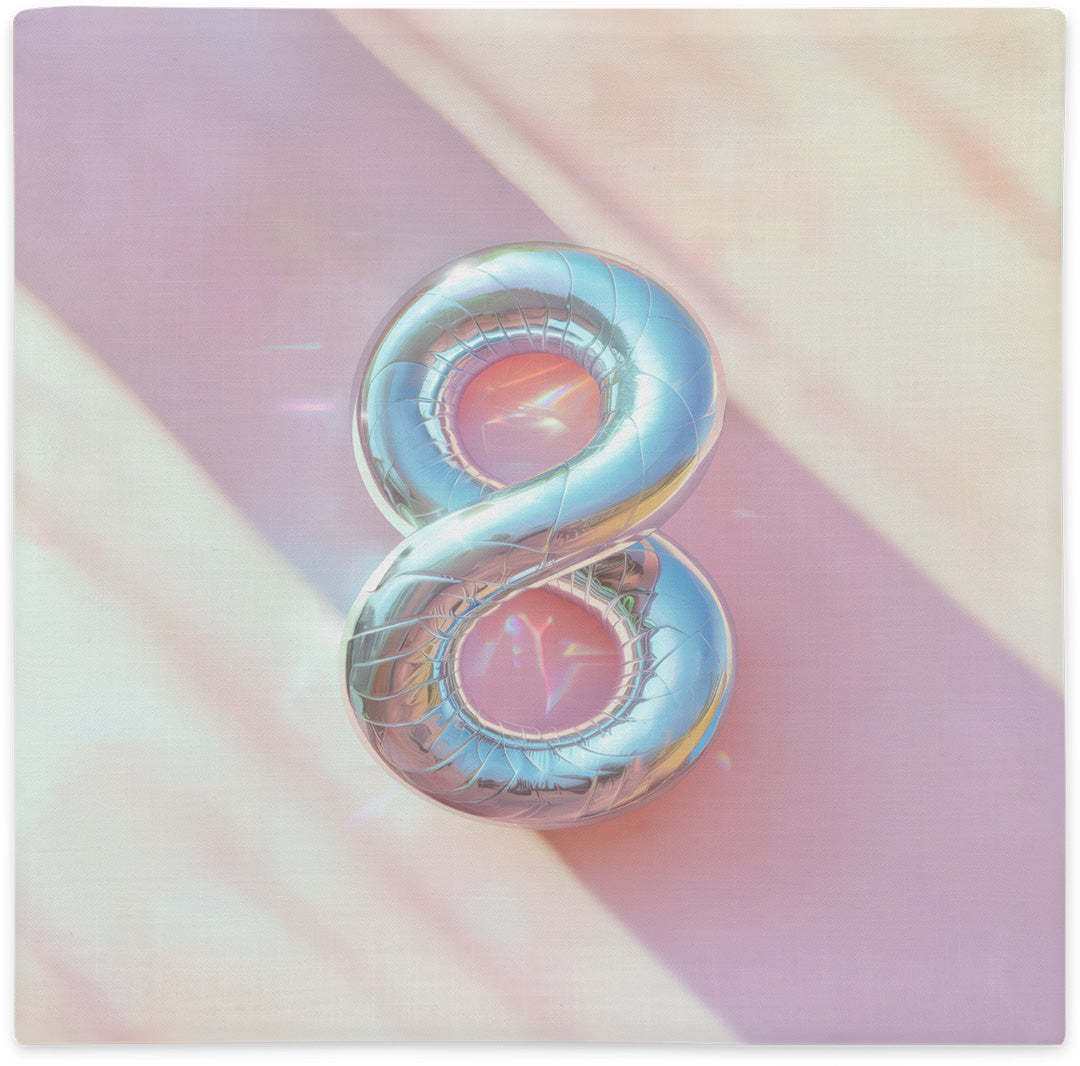 Pillow cover with chrome symbol, flat lay