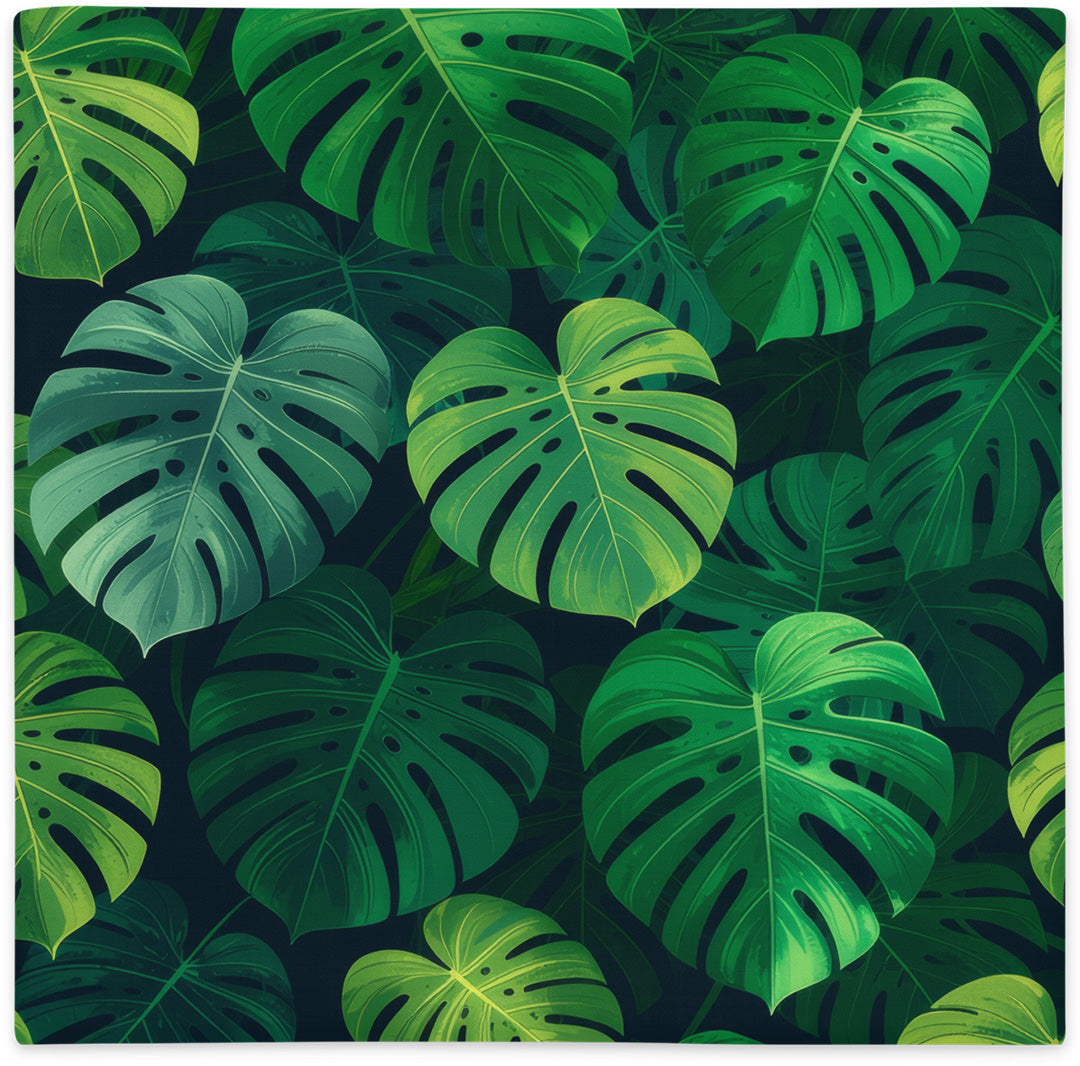Pillow cover with monstera pattern, flat lay